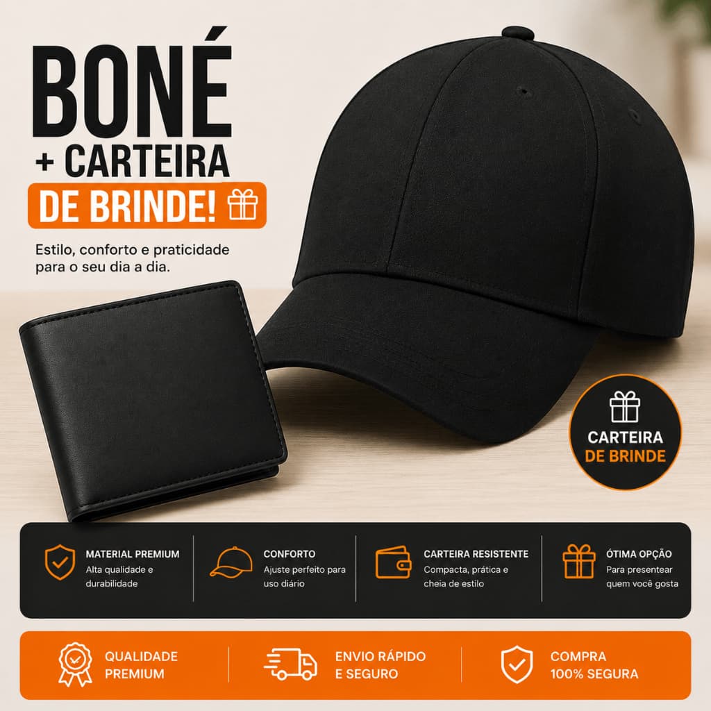 Kit Dia Dos Pais Boné + Carteira 100% Couro Envio Imediato!