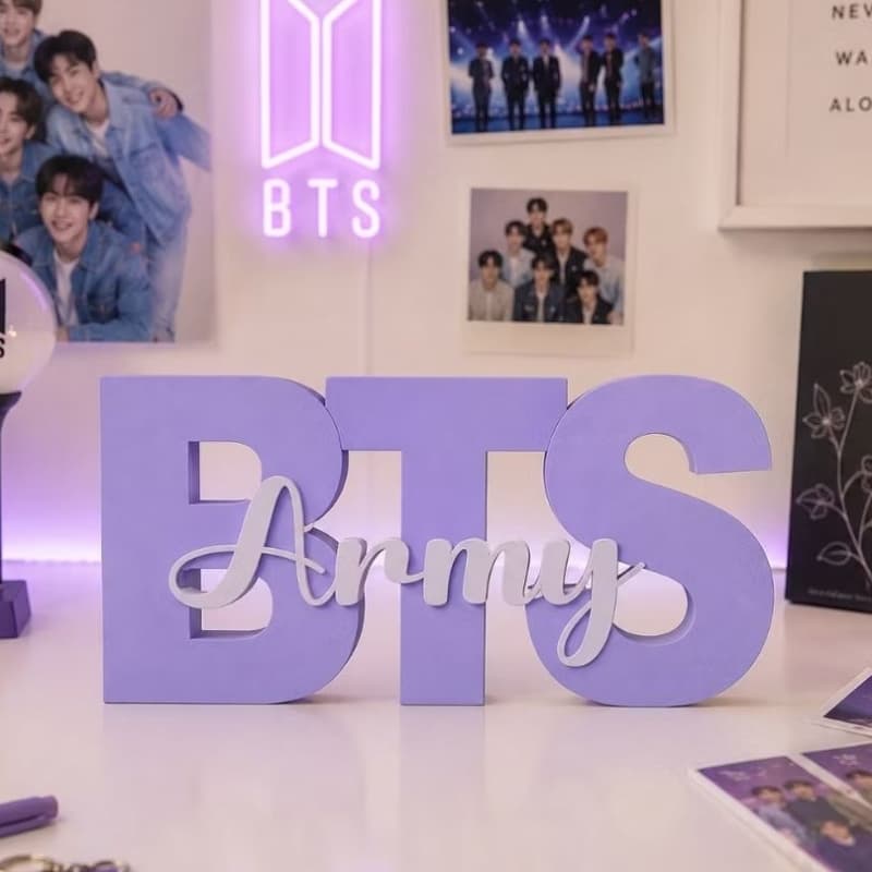 Letreiro BTS Army Decorativo Estilo Moderno para Fãs de K-Pop