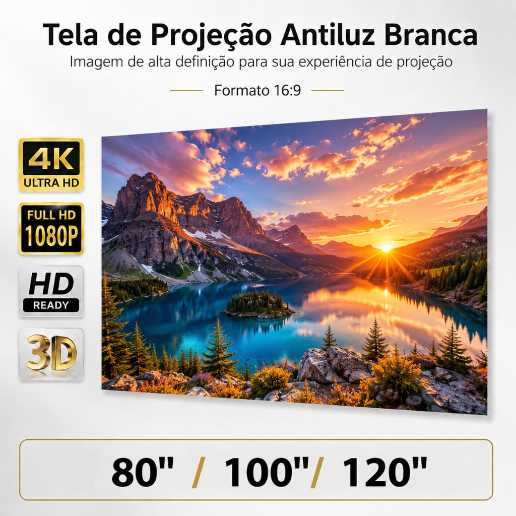TASSOS Tela para Projetor Anti-Luz Branca ALR 80/100/120 Polegadas 16:9 4K Full HD Tela de Projeção Refletiva Cinema
