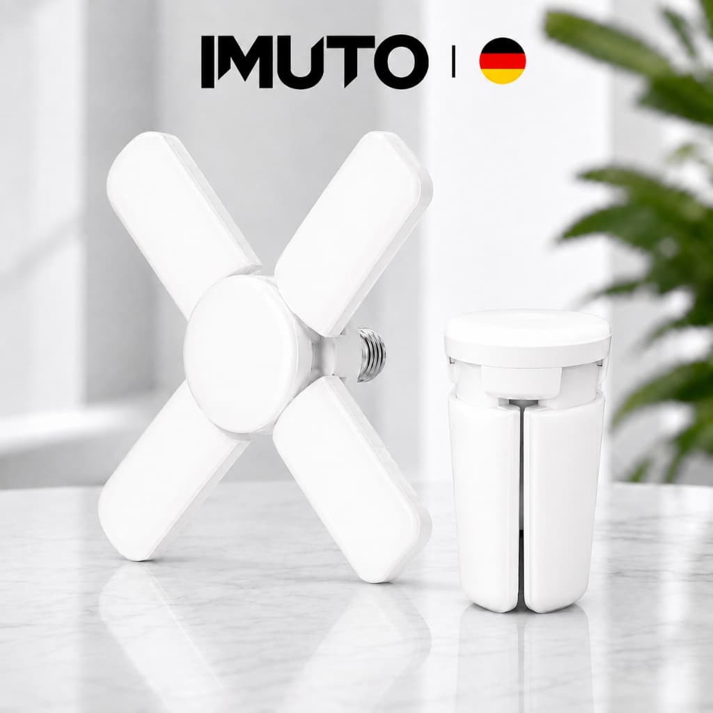 IMUTO Lâmpada LED Dobrável Premium E27 60W ou 80W Bivolt Luz Branca Hastes Ajustáveis Super Iluminação
