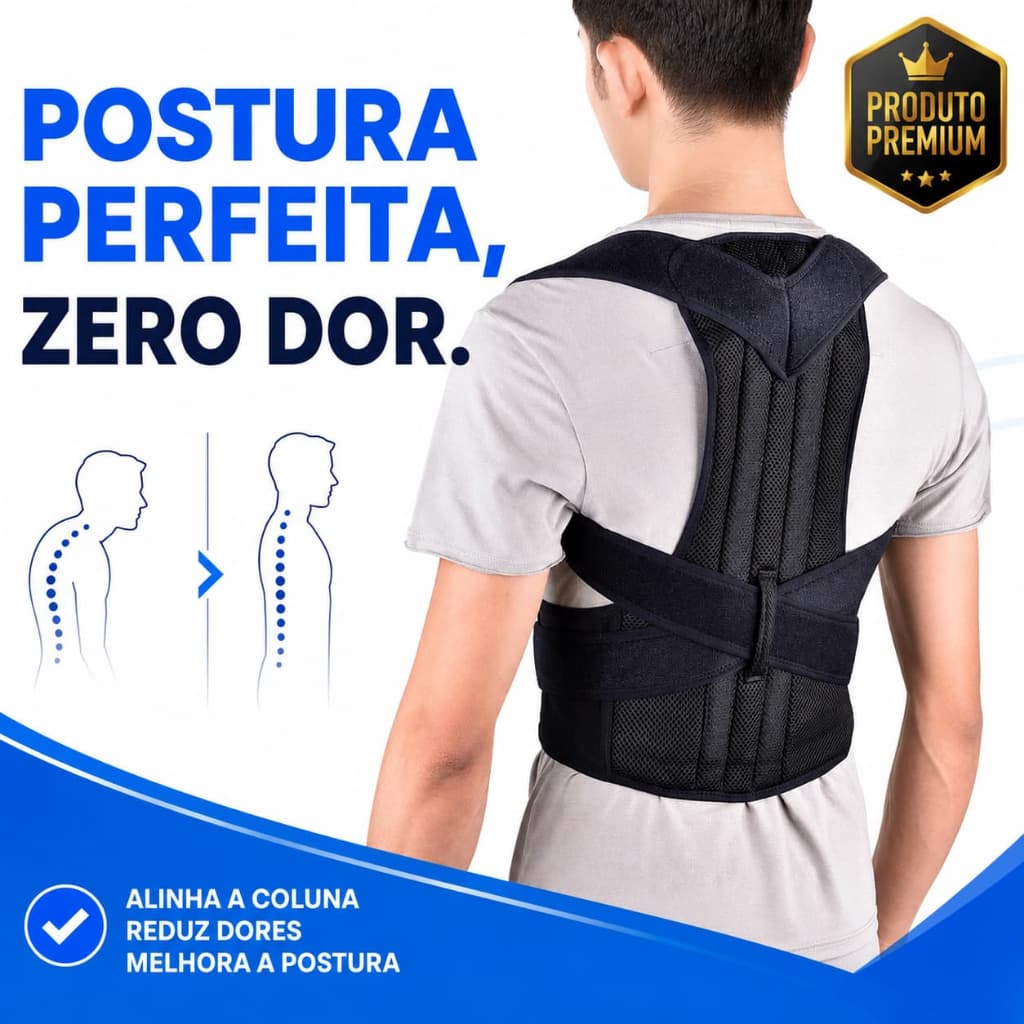 Corretor De Postura Ajustável Cinta Ortopédica Alinhador Coluna Suporte Costas Confortável Unissex Premium