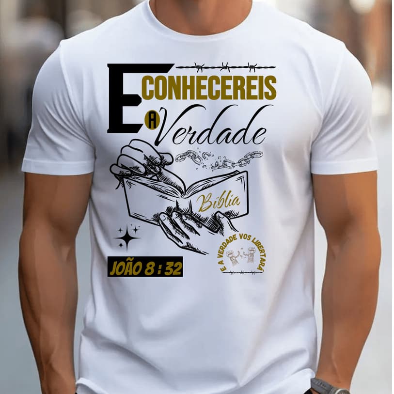 Camiseta Masculina Bíblia E Conhecereis a Verdade Estampada Peito Gospel Cristã Camisa Casual Sport