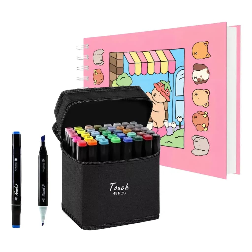 Livro de Colorir + Canetas Marcadores com 24 e 48 Cores