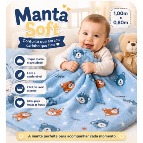 Kit Manta Cobertor 100cm x 80cm Bebê Microfibra Infantil Macio Inverno