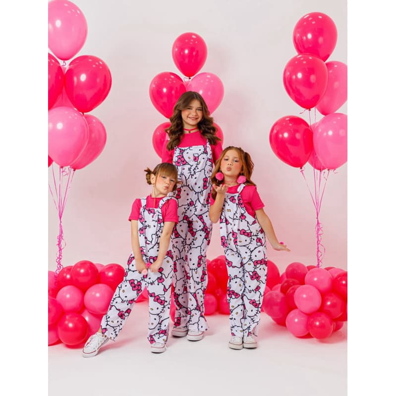 Macacão 2 peças Hello Kitty- Super confortável e fresquinho para as meninas- Rosa