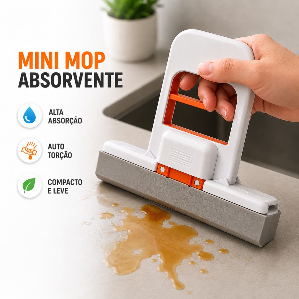 Rodo Esponja Absorvente para Pia Bancada Auto Torção Mop Portátil PVA
