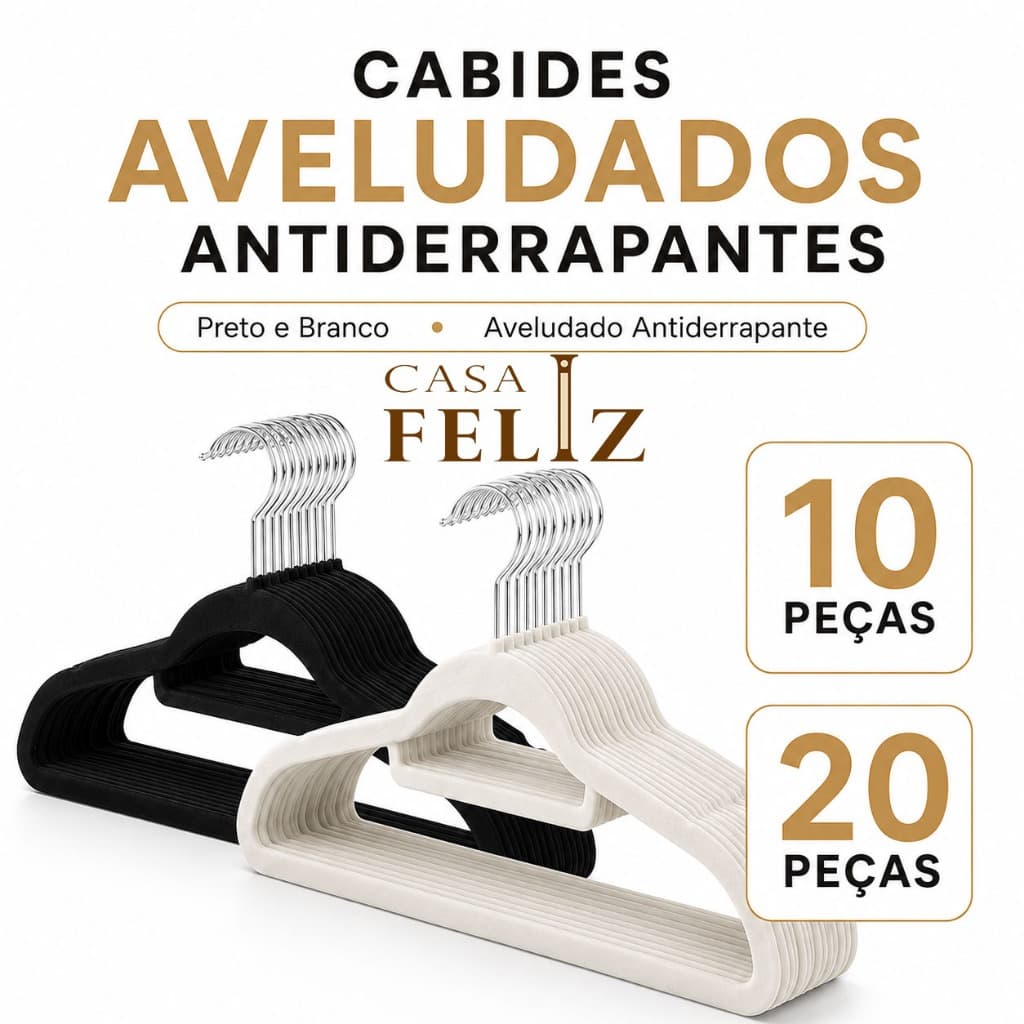 Kit 10/20 Cabides de Veludo Slim Antiderrapantes para Roupas Adulto, Finos e Resistentes para Guarda-Roupa