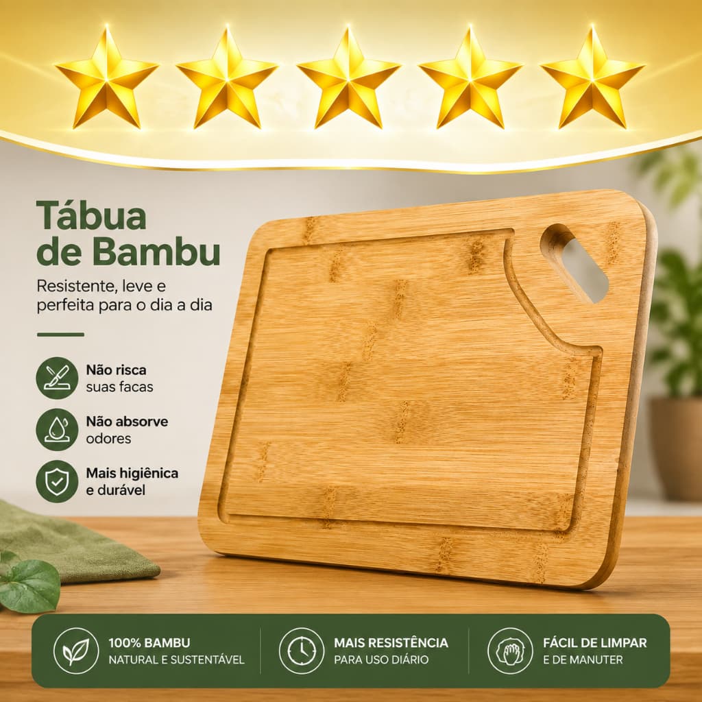 Tábua de Corte em Bambu Natural Resistente, Tábua de Cozinha Ecológica para Carne, Legumes e Churrasco Pendurável/F0209