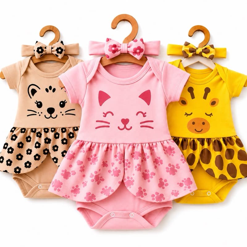 Body Vestido Feminino Bebê Confortavel Manga Curta Menina Estampado infantil Verão algodão