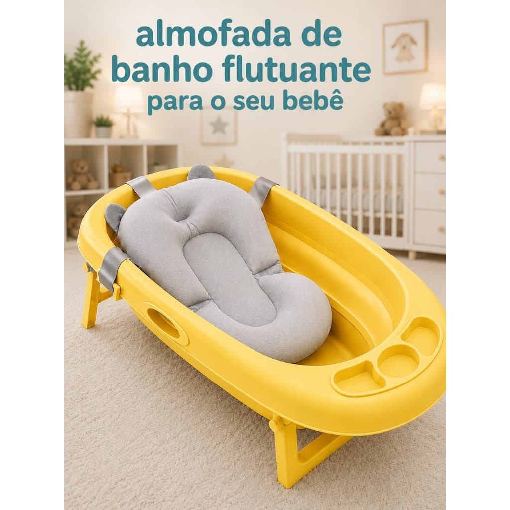 Almofada De Banho Para Bebe Com Trava Para Banheira Flutuante Regulável Segura Fácil Secagem