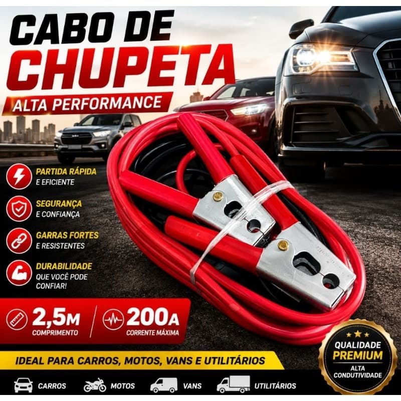 Cabo de Chupeta 2,5m – 200A | Alta Performance para Partidas de Emergência
