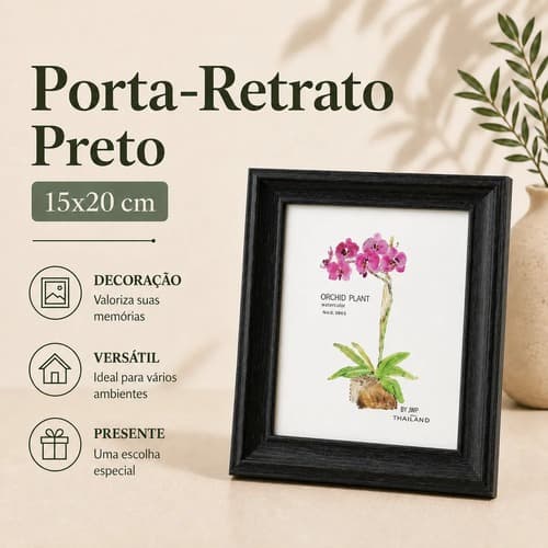 Moldura Porta-Retrato 15x20 cm Preto Decoração Moderna, Porta-Retrato de Mesa 15x20 cm Preto Moderno