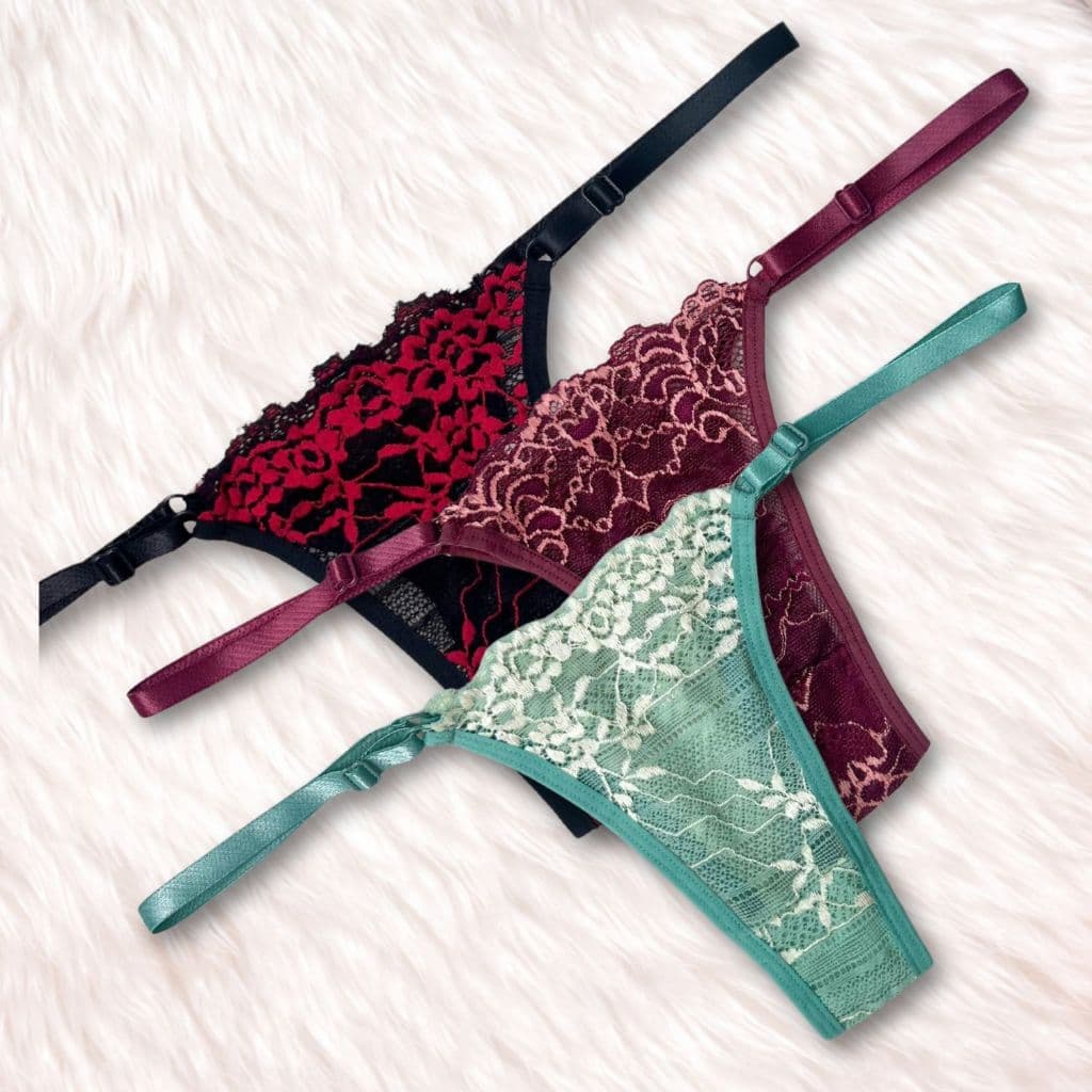 Kit 3 Calcinha Feminina Meio Fio Renda Premium Regulagem Lateral Cores Sortidas