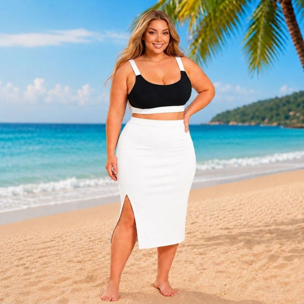 Conjunto Biquini e Saída de Praia Plus Size Feminina Confortável Canelado Premium