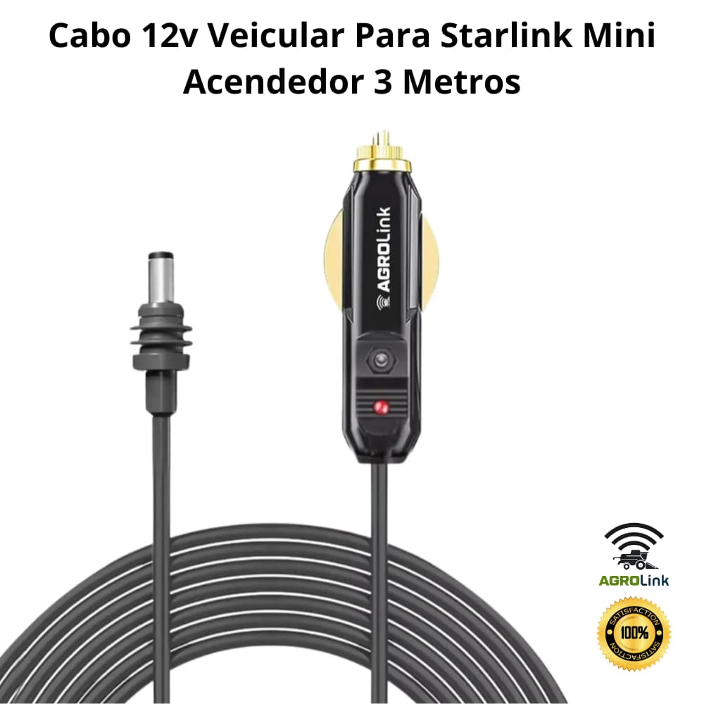Cabo 12v Veicular Para Starlink Mini Acendedor 3 Metros | AgroLink