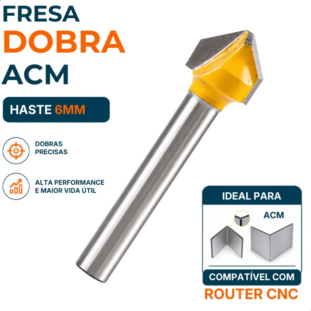 Fresa Para Chanfro Dobra Vincar ACM 90 Graus 6mm Router Cnc Tupia