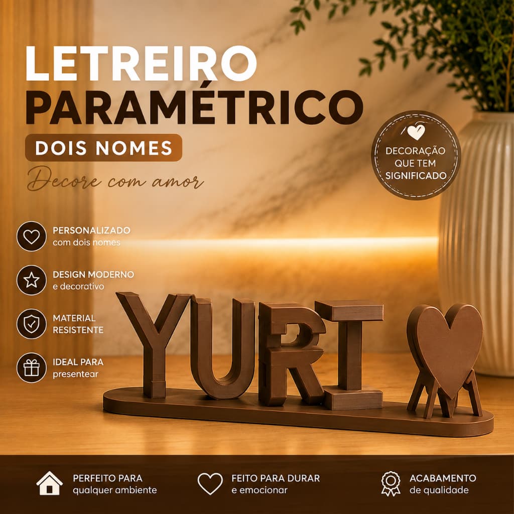 Letreiro Mágico 3D Personalizado Ilusão de Ótica  Placa Decorativa Personalizada com Dois Nomes