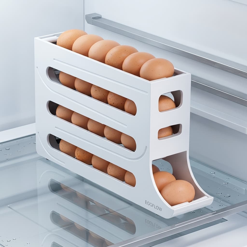 Organizador Automático para 30 Ovos Arqplast Porta Ovos Deslizante para Geladeira Plástico Resistente Branco
