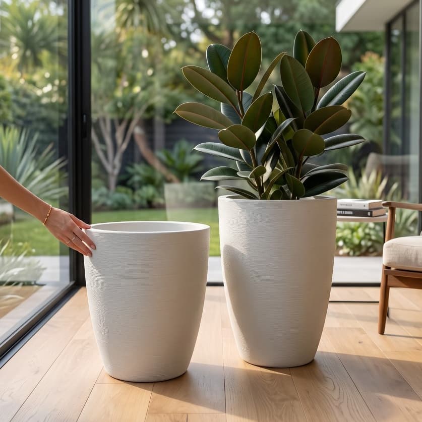 Kit Vasos Grande para Plantas flor arvores em Polietileno Decorativo Cone Escovado Grafiato Moderno