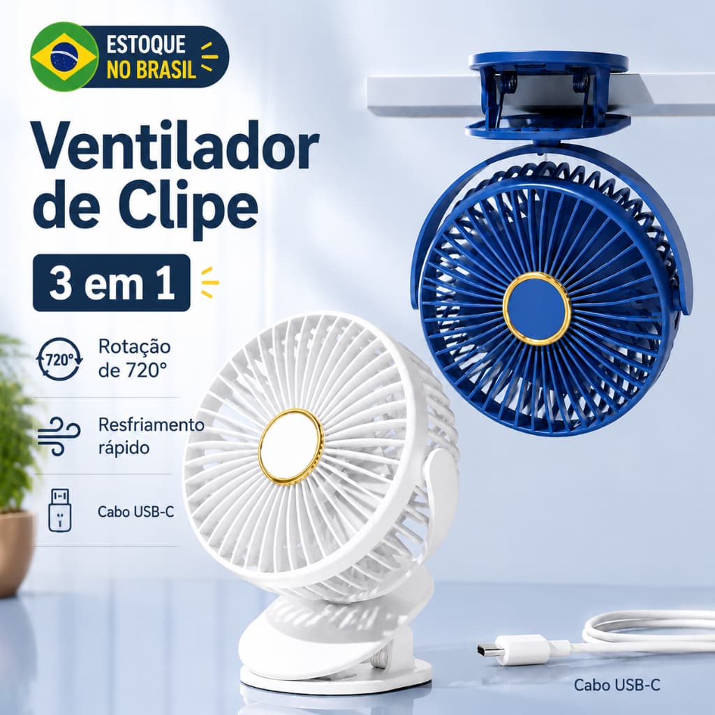 Supreo Mini Ventilador de Mesa Portátil 5 Velocidades Recarregável USB Com Luminária LED Silencioso Escritório Viagem