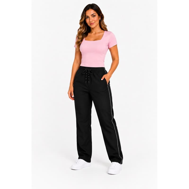 Conjunto Feminino Moda Casual Calça Tactel e Baby Look Lisa