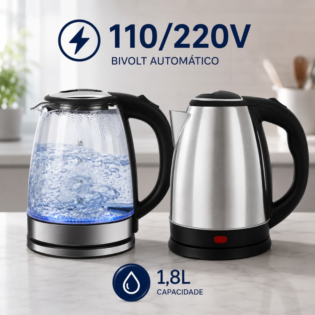 1,8 Litros Chaleira Elétrica Inox Bule Térmica 110/220v