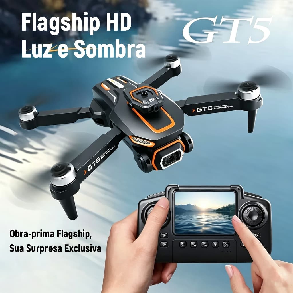 Drone Profissional GT5 Motor Sem Escovas Câmera HD Wi‑Fi FPV Controle Remoto 2 Bateria