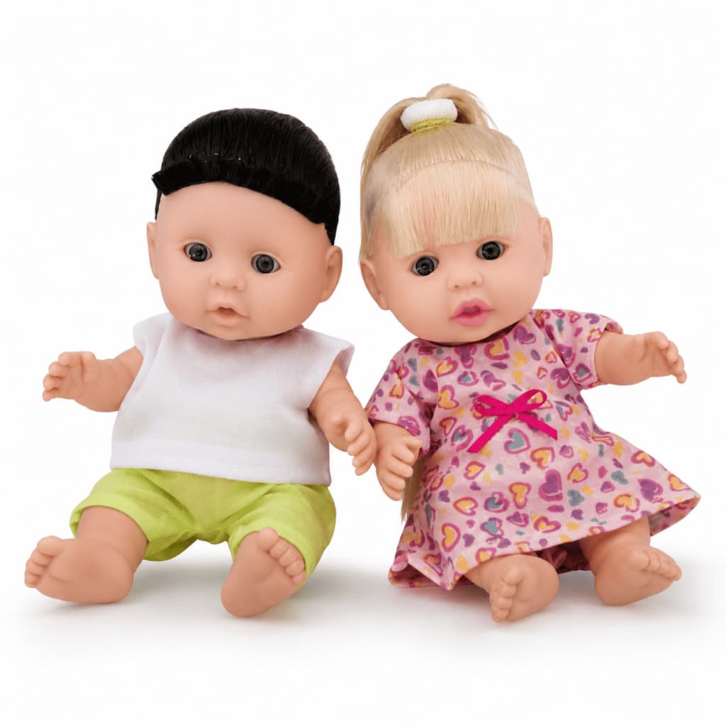 Bonecos Bebê Gêmeos M Brink Babytos Irmãos Gêmeos 18cm Casal Infantil Vinil Menino Menina