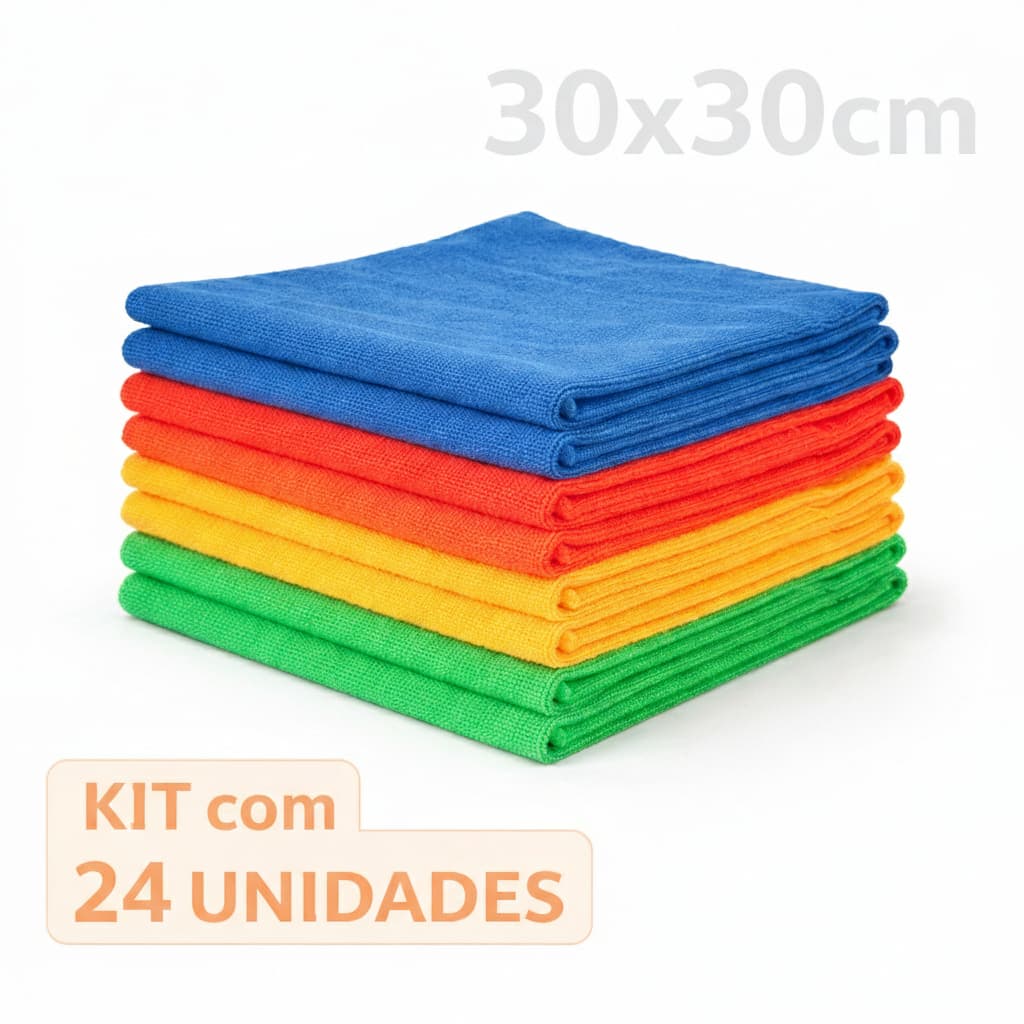 Kit C/24 Un Pano Flanela Microfibra Automotiva 30x30cm Para Limpeza Geral Lar Veiculo