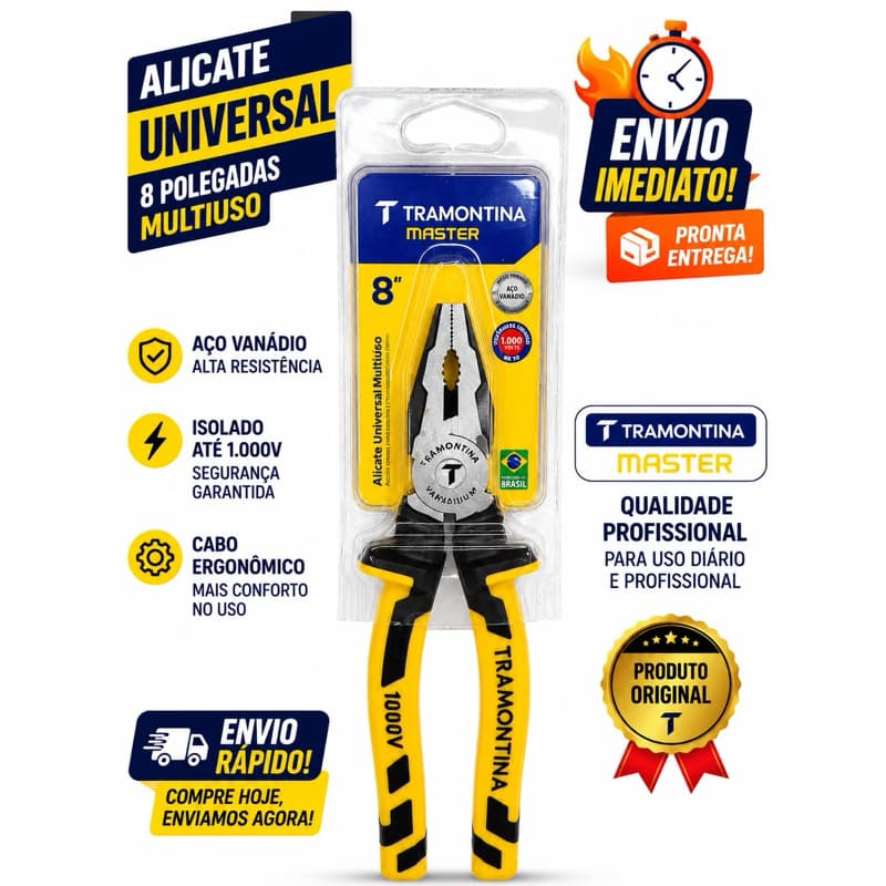 Alicate Tramontina 8 Profissional Isolado 1000V Eletricista Alta Qualidade