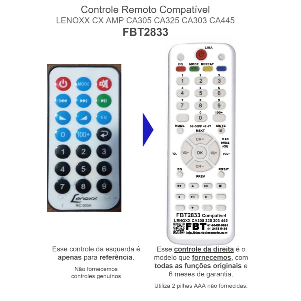 Controle Compatível Com LENOXX CX AMP CA305 325 303 445 FBT2833