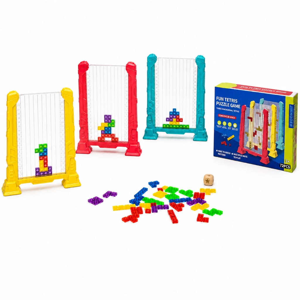 Jogo Tetris Vertical 3D Blocos de Encaixe Coloridos Brinquedo Educativo para Crianças 72 Peças