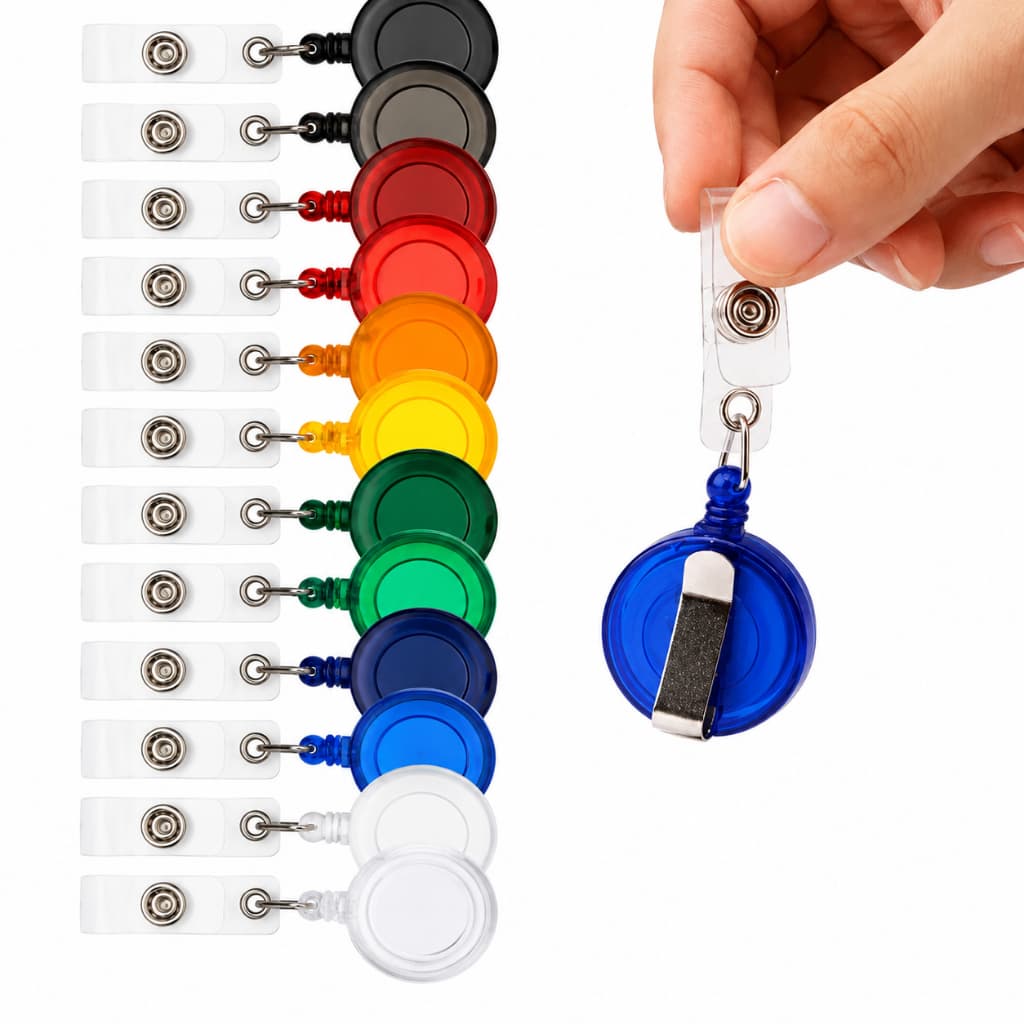 Kit 10 Porta Crachá Retrátil Roller Clip com Presilha