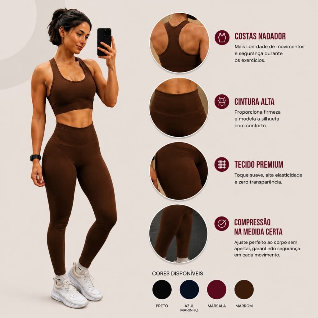 Conjunto Fitness Feminino Suplex Premium  Top  Calça Legging De Academia Cintura Alta Suplex Academia Zero Transparência