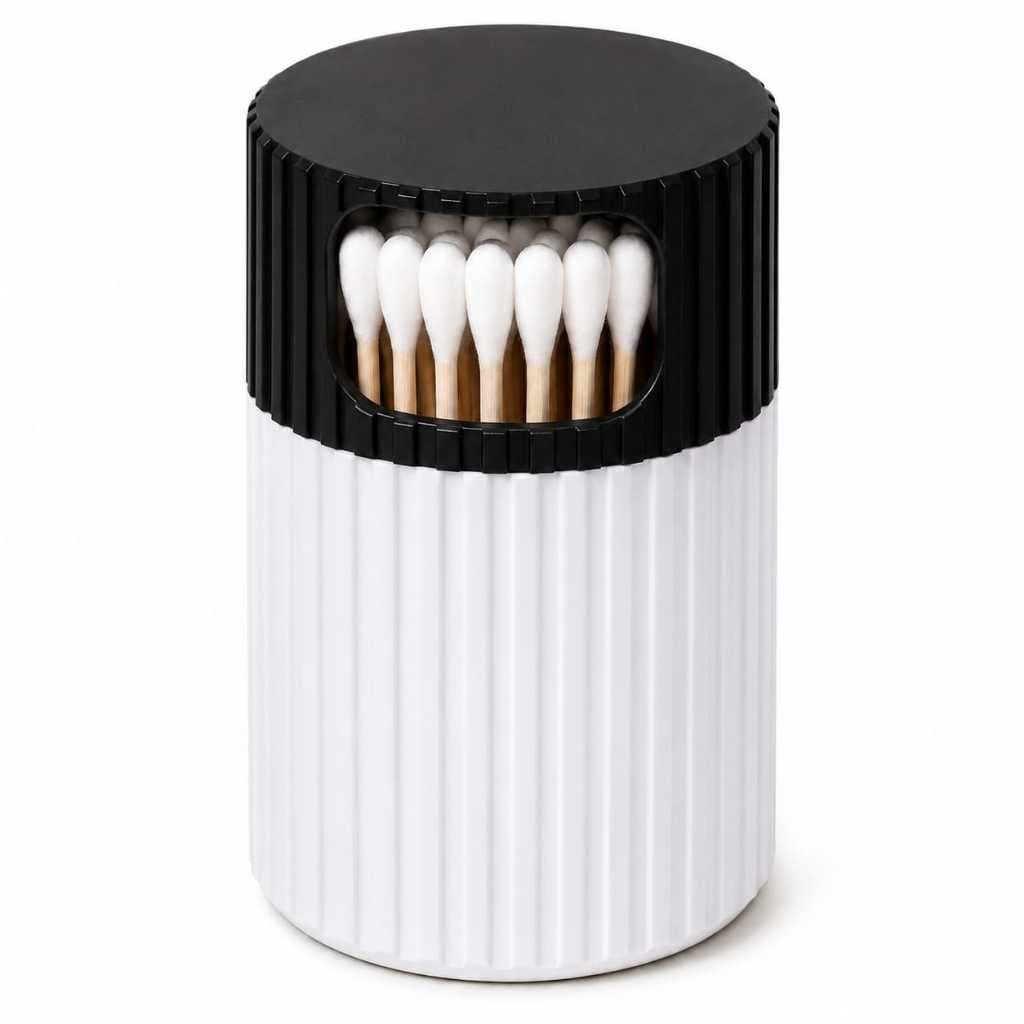 Organizador Premium Dispenser Porta Cotonete Banheiro Compacto Preto e Branco