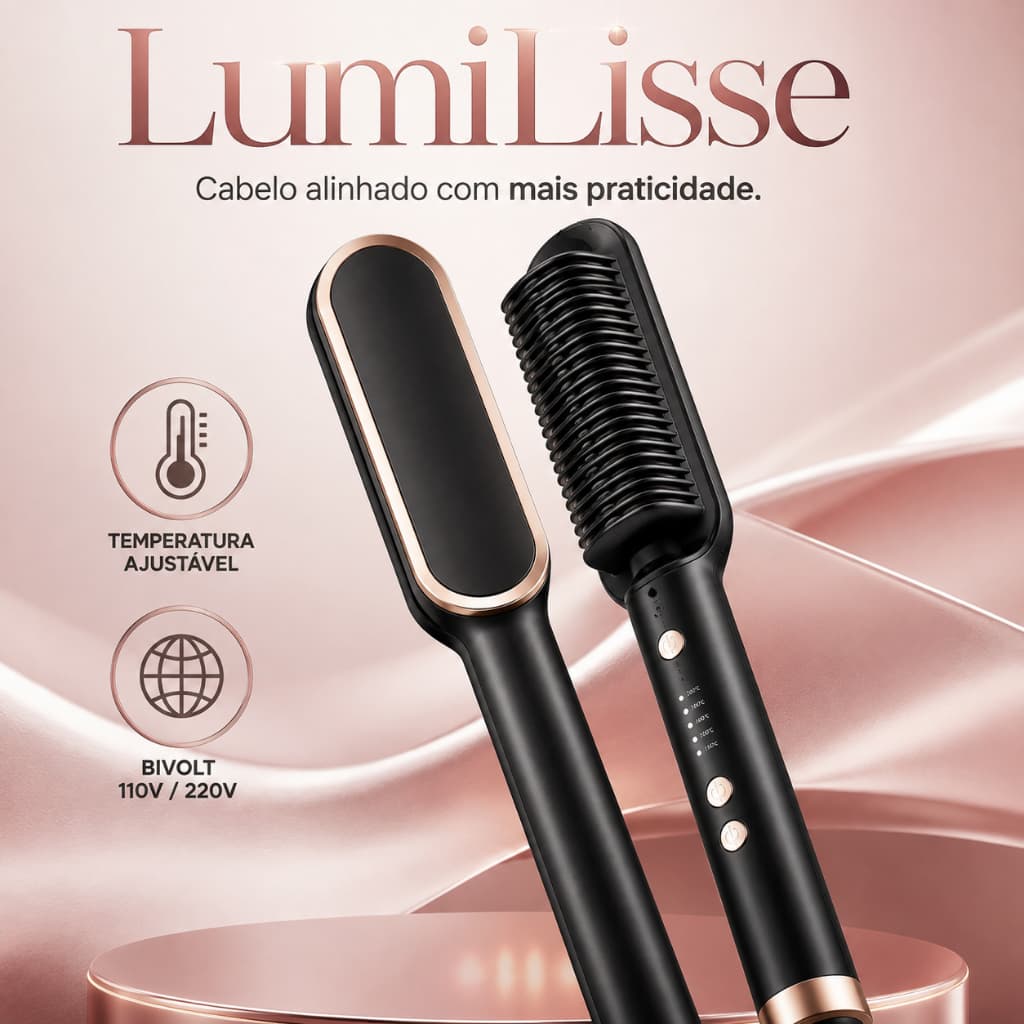 Escova Alisadora de Cabelo 5 em 1 LumiLisse Elétrica Bivolt com 5 Níveis de Temperatura Anti Frizz