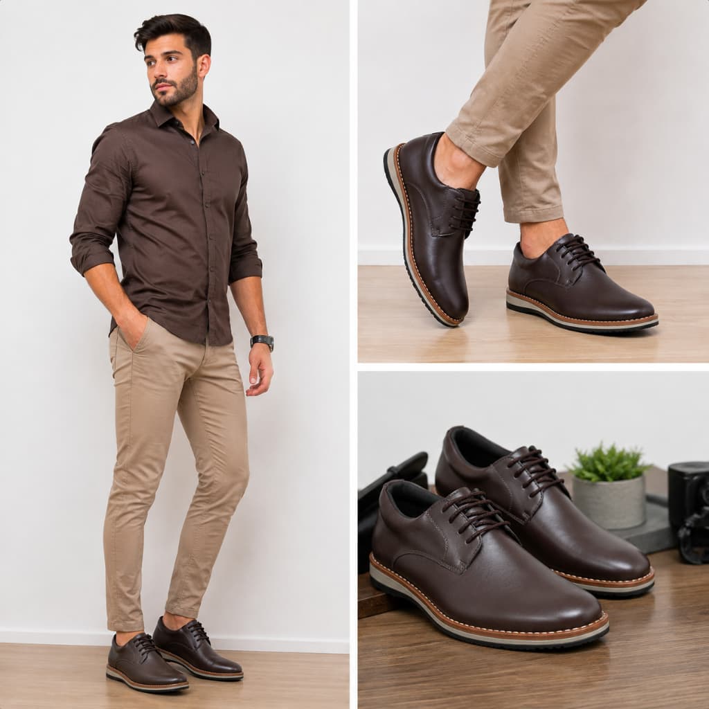 Sapato casual social masculino café modelo amarrar