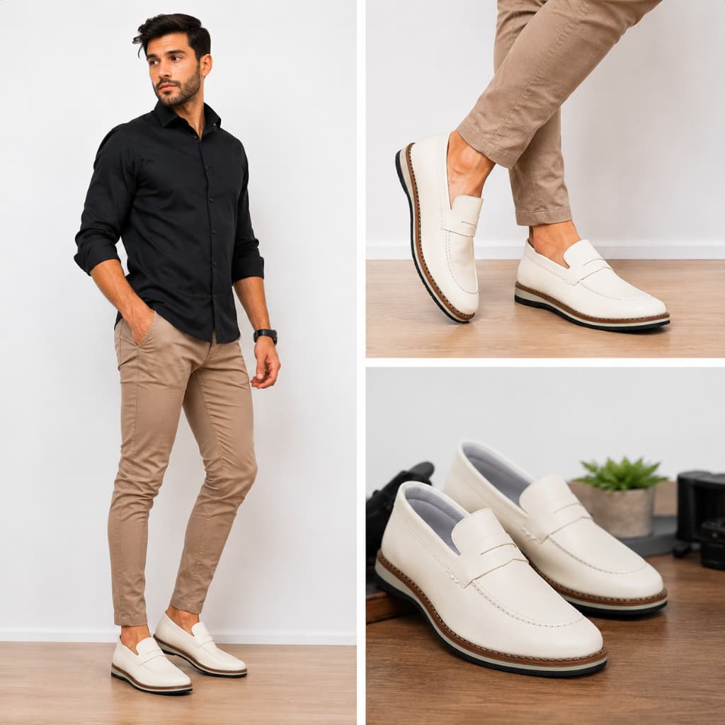 Sapato casual social masculino branco offwhite modelo calce facil oxford