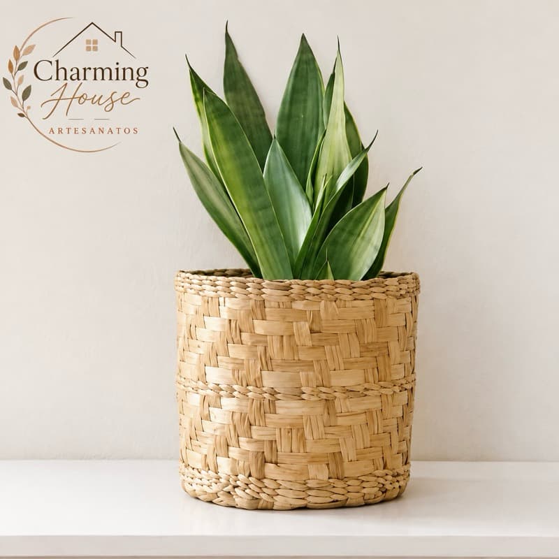 Cesto Circular de Palha Cachepot Vaso para Plantas  N°2 -24x24x20cm
