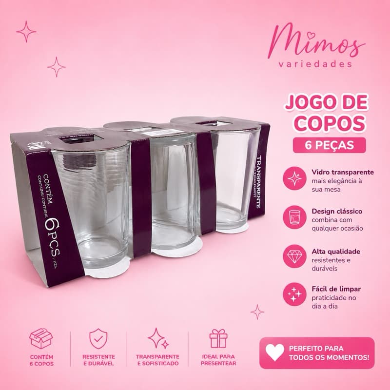 KIT COM 6 OU 12 COPOS VIDROS TRANSPARENTES GLASS 190ML CADA
