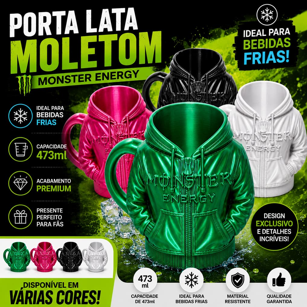 Porta Lata Monster Moletom 473ml – Suporte para Lata de Bebidas - Estilo Gamer