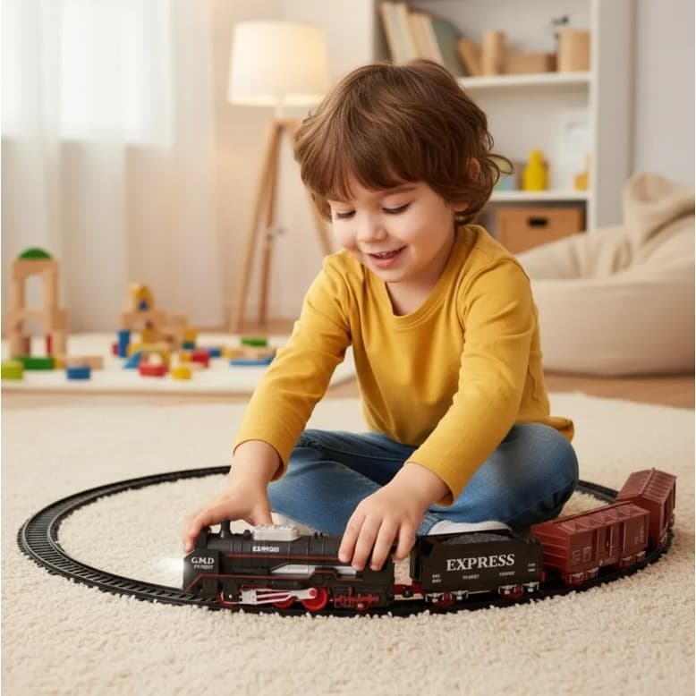 Trem Elétrico Com Trilhos 13 Peças Locomotiva Retrô
