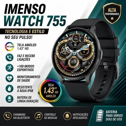Relógio Inteligente Amoled 1.43  Hd Imenso Watch 755