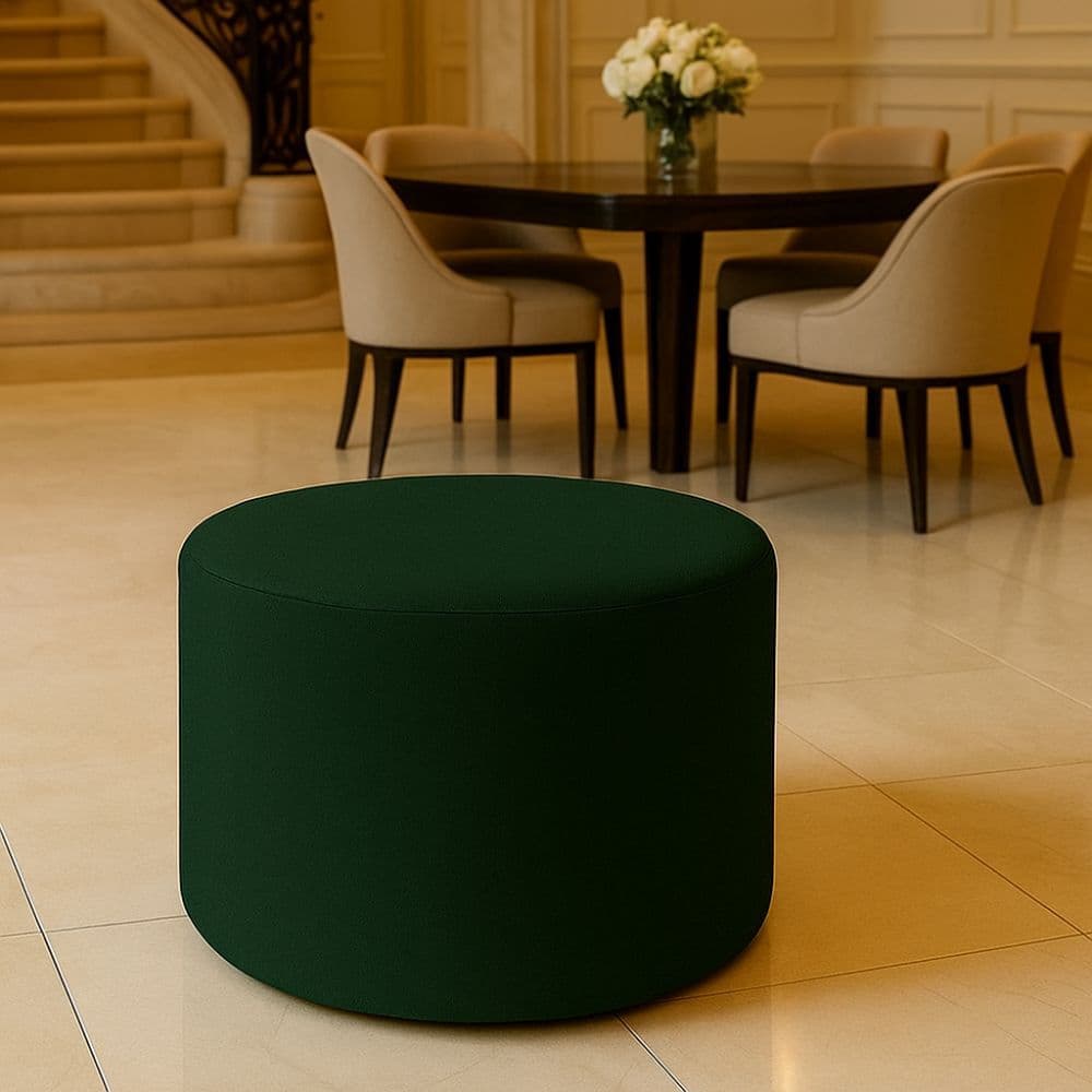 Puff Orgânico Redondo Liz Banco Pufe Confortável Para Penteadeira Quarto Luxo Decorativo Suede Verde