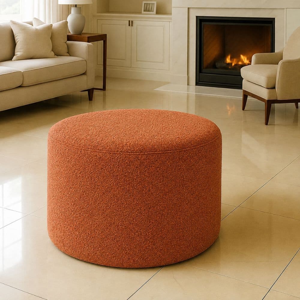 Puff Orgânico Redondo Liz Banco Para Sala Quarto Closet Recepção Luxo Decorativo Boucle Terracota