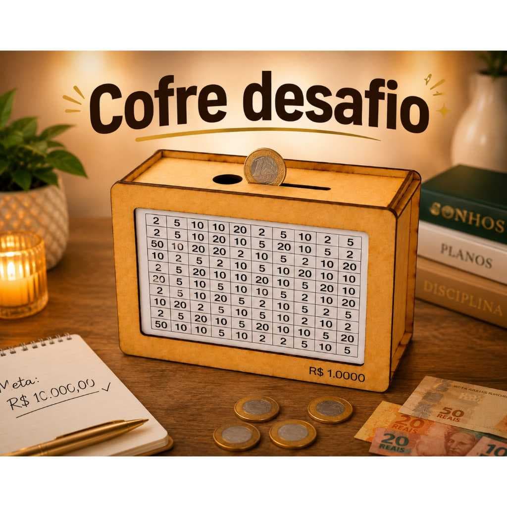 Cofre Desafio1.000 ,5.000 10 Mil Mdf Guardar Dinheiro Porta Moedas Caixa De Dinheiro