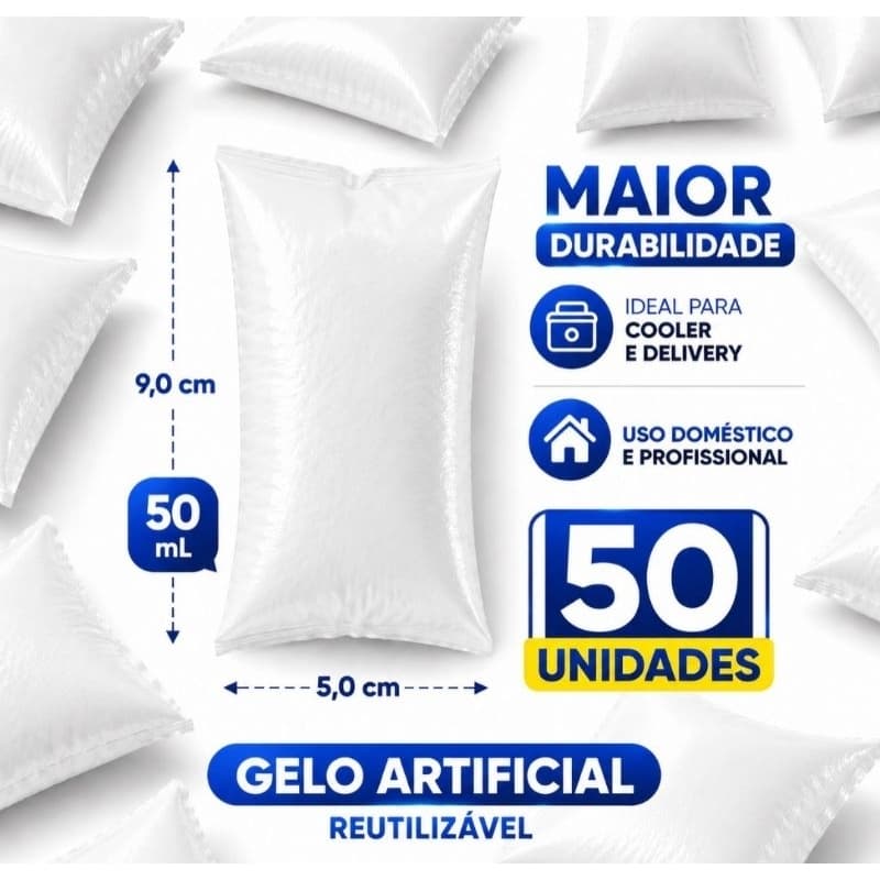 Gelo Reutilizável 50 ml Para Cooler Bolsa Térmica Delivery Transporte Remédio Kit 50 un Gelox em Gel