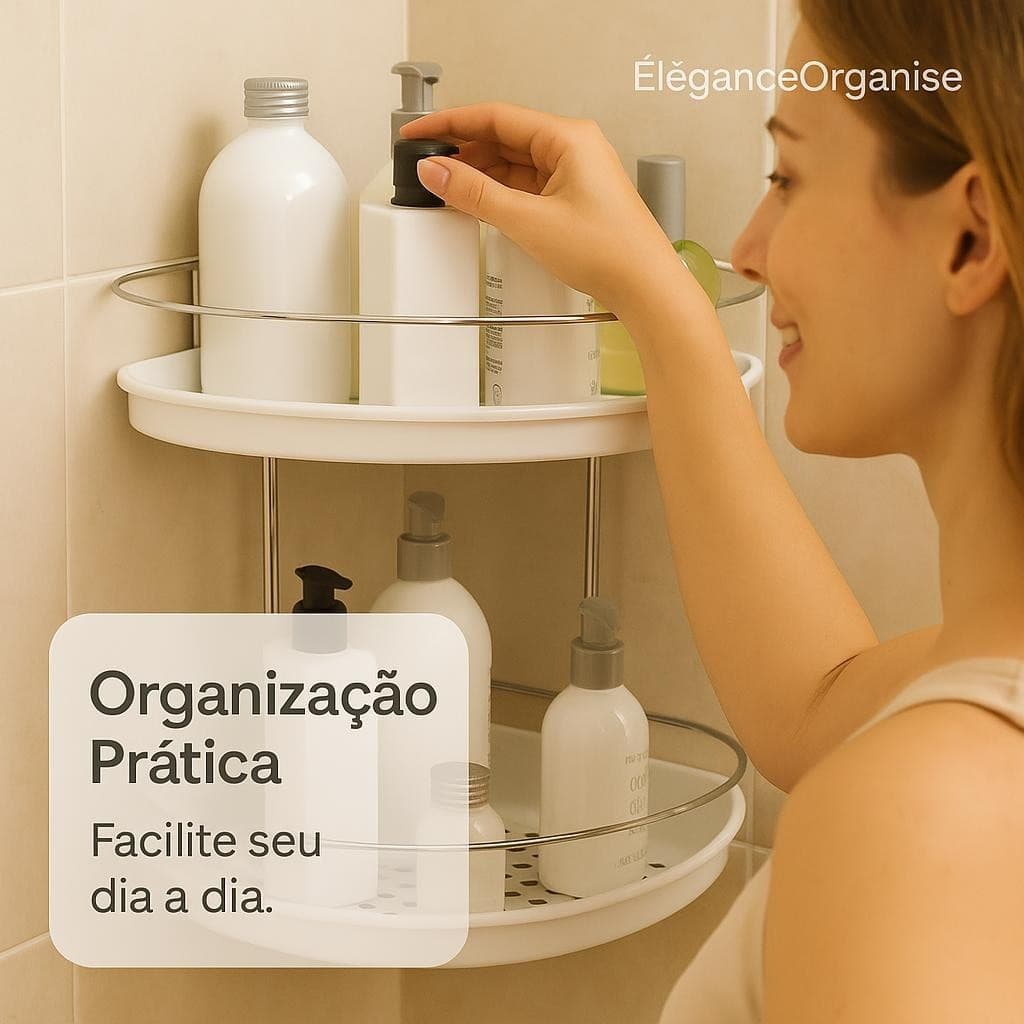 Suporte Banheiro Canto Duas Camadas Organizador Shampoo Condicionador Branco