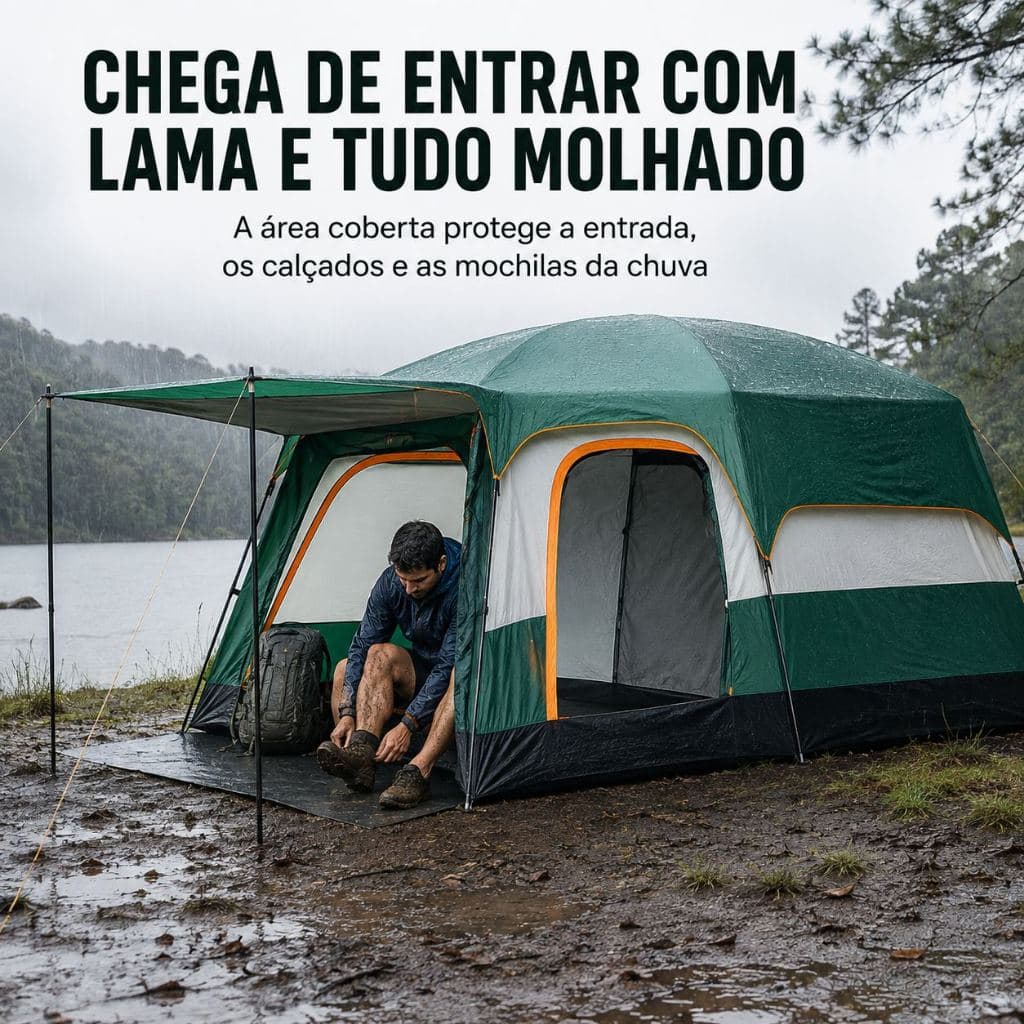Barraca Familiar Grande para Camping 2 Quartos 8 Pessoas Resistente à Chuva e Vento