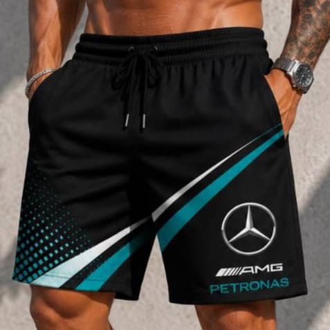 Short Bermuda Tactel Masculino repli Marcas Carro Praia Academia Mercedes AMG Petronas Secagem Rápida P ao XG